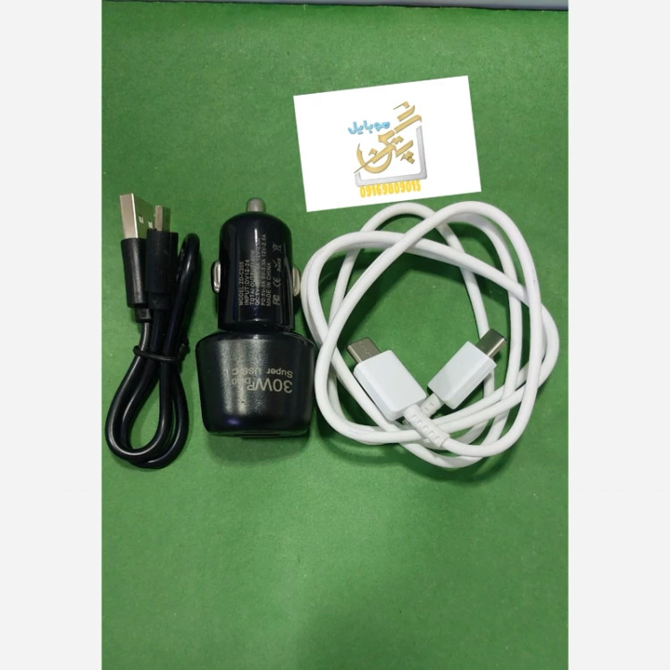 شارژر فندکی فست شارژ سوپر فست شارژر فندکی شرکتی ZD-C205 گارانتی دار دو خروجی 30w و 20W همراه دو کابل میکرو تایپ سی