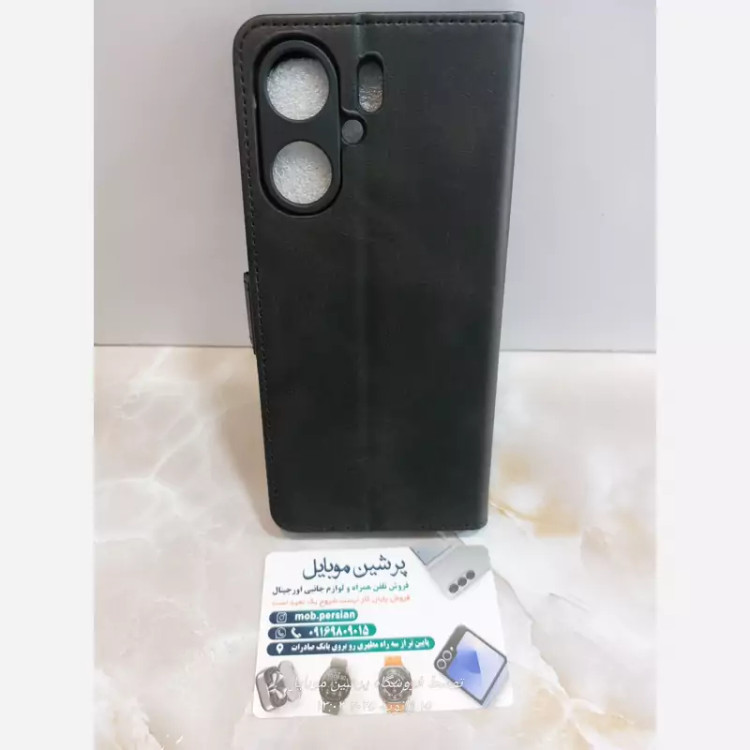 کیف poco c65 و redmi 13c چرمی درجه یک کیف استندشو همراه با بند مچی با خرید کیف تصویرlcd گوشی رو تضمین کن جا کارتی دار