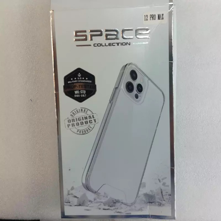 کاور ایفون 12 pro max مدل space شفاف کلید فلزی اصلی