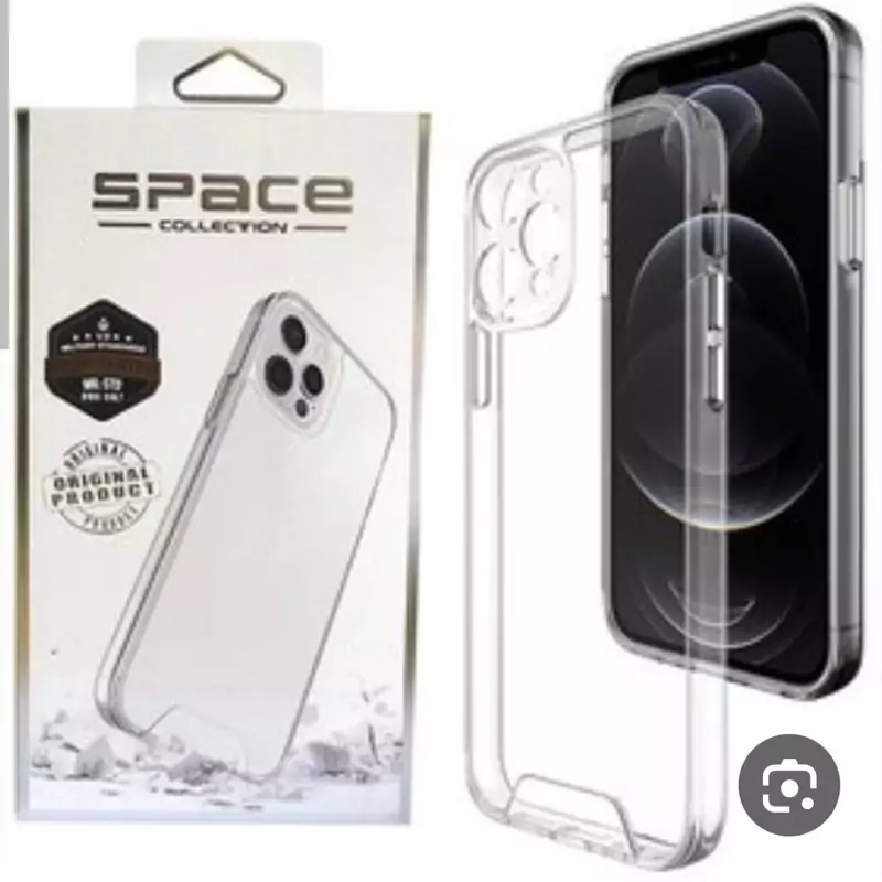 کاور ایفون 12 pro max مدل space شفاف کلید فلزی اصلی