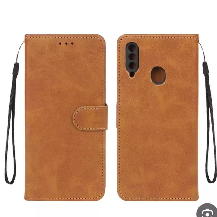 کیف A20s Samsung چرمی درجه یکgalaxy A20sکیف استندشو همراه با بند مچی با خرید کیف تصویرlcd گوشی رو تضمین کن جا کارتی دار