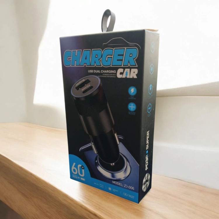 فندکی شارژر فندکی 60 وات watt سوپر فست شارژ super fast charging مدل zd-004