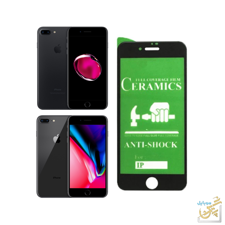 گلس آیفون iphone 7 plus و iphone 8 plus مدل سرامیک ضد ضربه با چسبندگی بالا