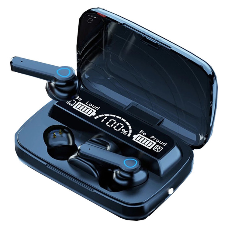 هدغون بلوتوثی مدل air pods m19 بدون قابلیت نویز کنسلینگ، درگاه شارژ microUSB، دارای کنترلر لمسی روی گوشیها، امکان استفاده از محفظه شارژ به عنوان پاور بانک