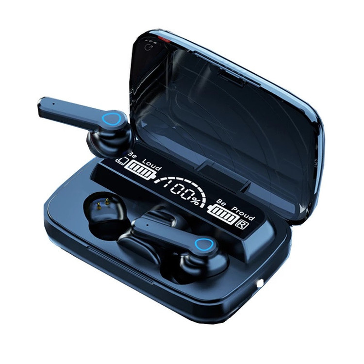 هدغون بلوتوثی مدل air pods m19 بدون قابلیت نویز کنسلینگ، درگاه شارژ microUSB، دارای کنترلر لمسی روی گوشیها، امکان استفاده از محفظه شارژ به عنوان پاور بانک