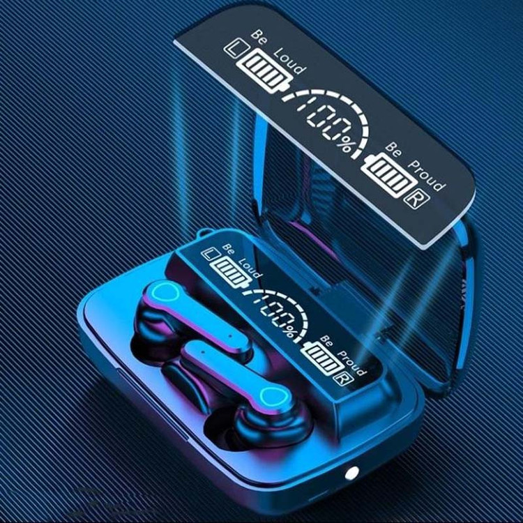 هدغون بلوتوثی مدل air pods m19 بدون قابلیت نویز کنسلینگ، درگاه شارژ microUSB، دارای کنترلر لمسی روی گوشیها، امکان استفاده از محفظه شارژ به عنوان پاور بانک
