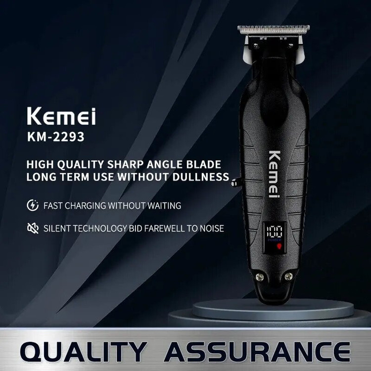 ماشین اصلاح موی سر و صورت کیمی مدل KM-2293 با تیغه کربن استیل خودتیز شونده، موتور 6000 دور در دقیقه، طراحی ارگونومیک، شانه قابل تنظیم 1 تا 3 میلیمتر و باتری 1200 میلیآمپر ساعت با شارژ و عملکرد 180 دقیقهای