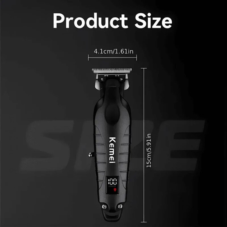 ماشین اصلاح موی سر و صورت کیمی مدل KM-2293 با تیغه کربن استیل خودتیز شونده، موتور 6000 دور در دقیقه، طراحی ارگونومیک، شانه قابل تنظیم 1 تا 3 میلیمتر و باتری 1200 میلیآمپر ساعت با شارژ و عملکرد 180 دقیقهای
