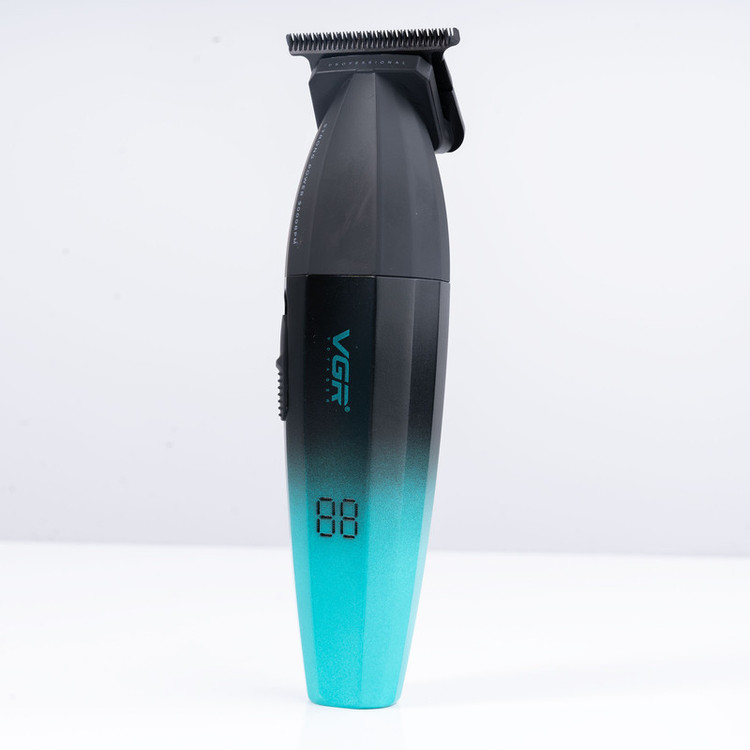 ماشین اصلاح موی سر و صورت وی جی آر مدل V-906 با تیغه سرامیکی پوشش DLC، موتور 9000 دور در دقیقه، باتری 2000 میلیآمپر ساعت با 240 دقیقه عمر شارژ، صفحه نمایش LED، طراحی ارگونومیک و مقاوم، قابلیت صفرزن، خط زن و حجم زن