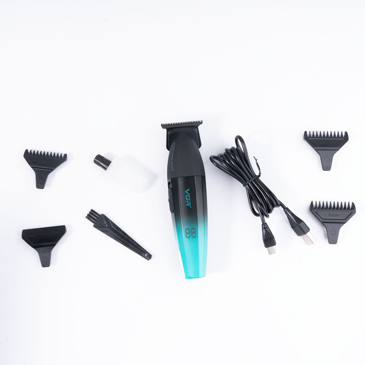 ماشین اصلاح موی سر و صورت وی جی آر مدل V-906 با تیغه سرامیکی پوشش DLC، موتور 9000 دور در دقیقه، باتری 2000 میلیآمپر ساعت با 240 دقیقه عمر شارژ، صفحه نمایش LED، طراحی ارگونومیک و مقاوم، قابلیت صفرزن، خط زن و حجم زن