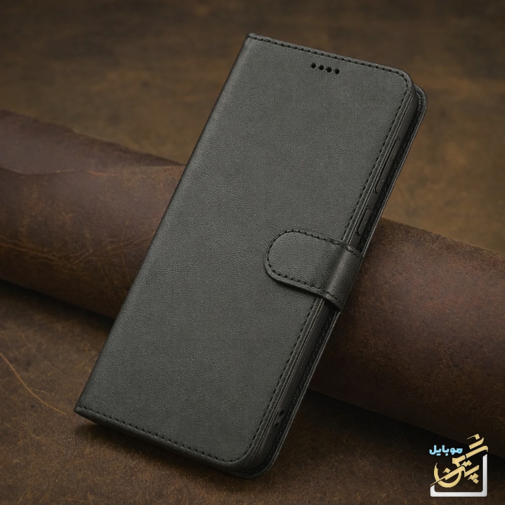 کیف کلاسوری چرمی شیائومی Redmi 12C مدل جاکارتی دار همراه با بند مچی redmi 12c